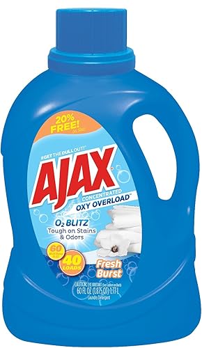 Ajax Oxy Overload Liquid Laundry Detergent, 60 Fl Oz, Fresh Burst Scent, Concentrated Stain Fighter, Quick-Dissolving, All-Machine Compatible