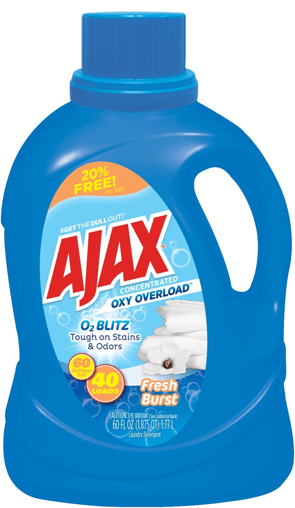 Ajax Oxy Overload Liquid Laundry Detergent, 60 Fl Oz, Fresh Burst Scent, Concentrated Stain Fighter, Quick-Dissolving, All-Machine Compatible