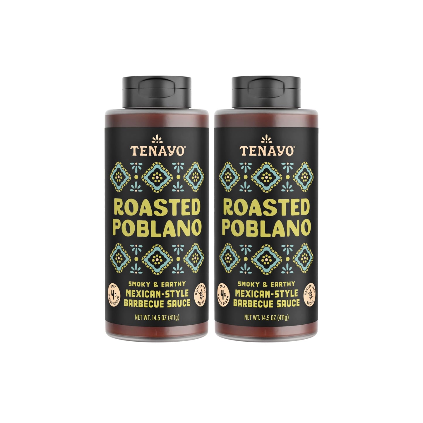 Tenayo Roasted Poblano Barbecue Sauce, 2-Pack (14.5 oz Bottles) - Mexican Style Sauce with Roasted Poblano Peppers & Spices - Only 4g of Sugar, Gluten