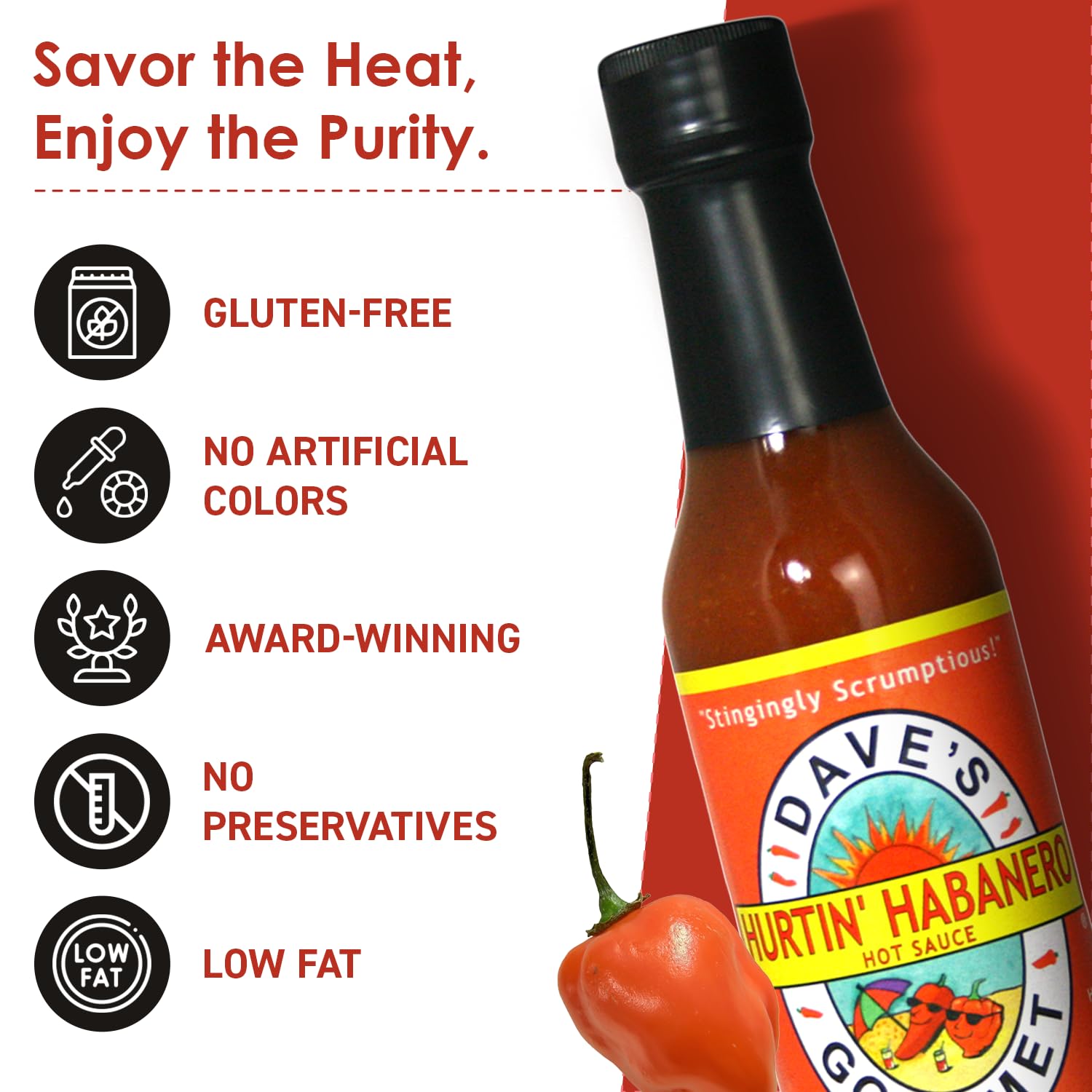 Dave's Gourmet Hurtin' Habanero Hot Sauce - Balanced Moderate Heat with Habanero, Garlic & Spices - Hot Sauce - Ideal for Grilled Meats, Eggs & More