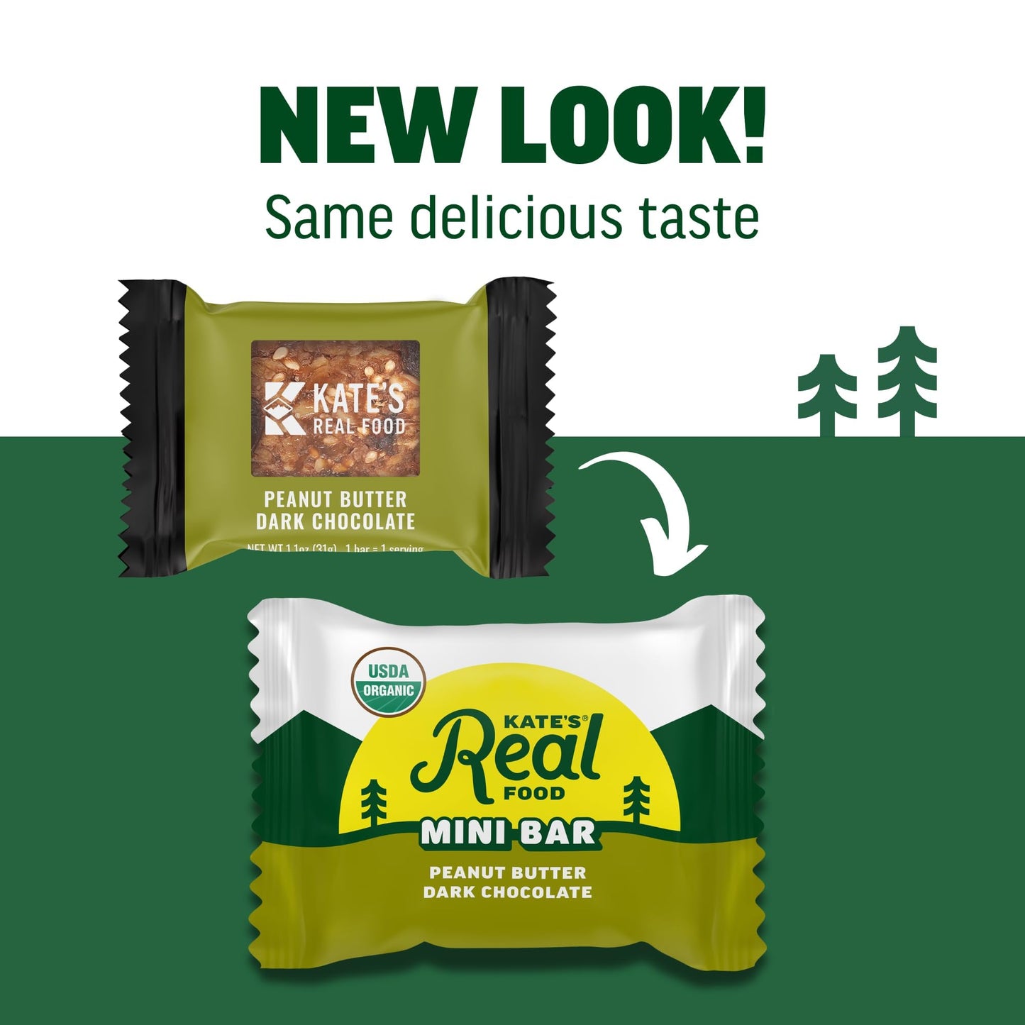 Kate’s Real Food Mini Organic Granola Bars - Peanut Butter Dark Chocolate (1.1 oz, Pack of 24) - Organic Energy Bars Made with Gluten Free Oats - Non