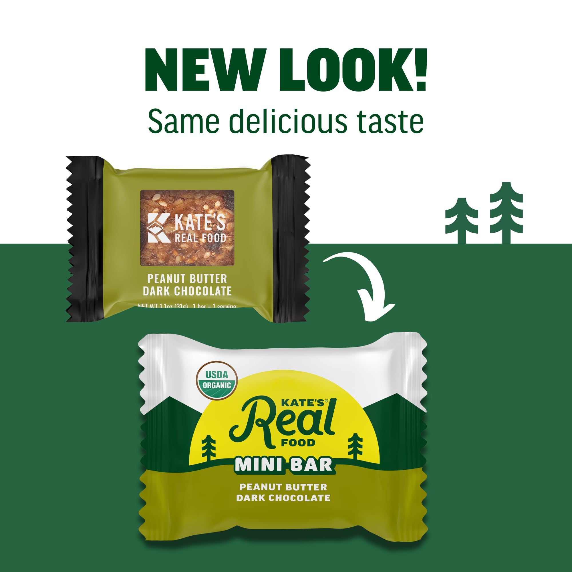Kate’s Real Food Mini Organic Granola Bars - Peanut Butter Dark Chocolate (1.1 oz, Pack of 24) - Organic Energy Bars Made with Gluten Free Oats - Non