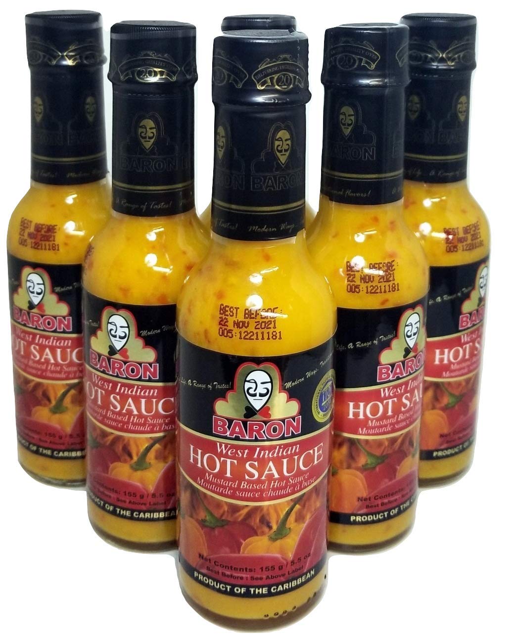Baron West Indian Mustard Based Hot Sauce - 5.5 oz each (12)