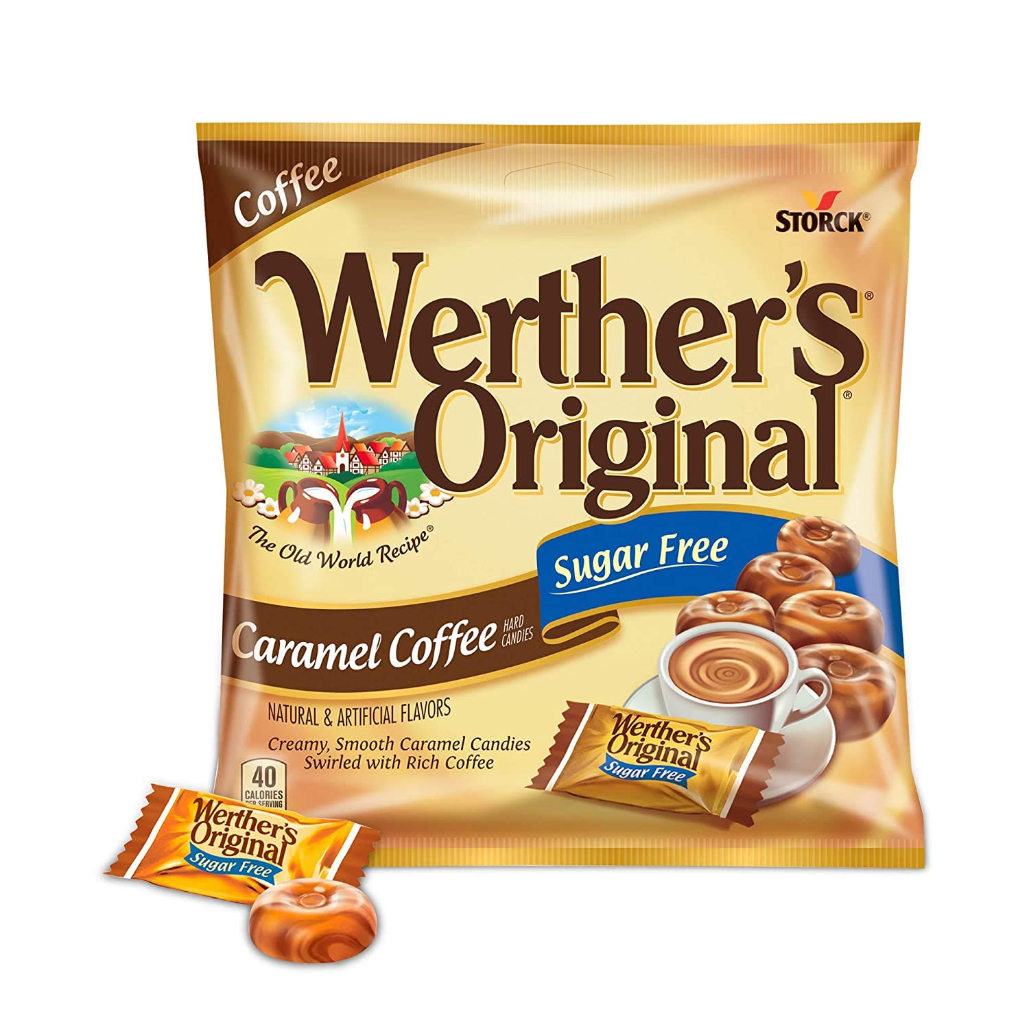 Werther's Original Sugar Free Caramel Coffee Hard Candies - Individually Wrapped Hard Candies for Halloween, Parties, or Snacks - 2.75 oz Bags (Pack