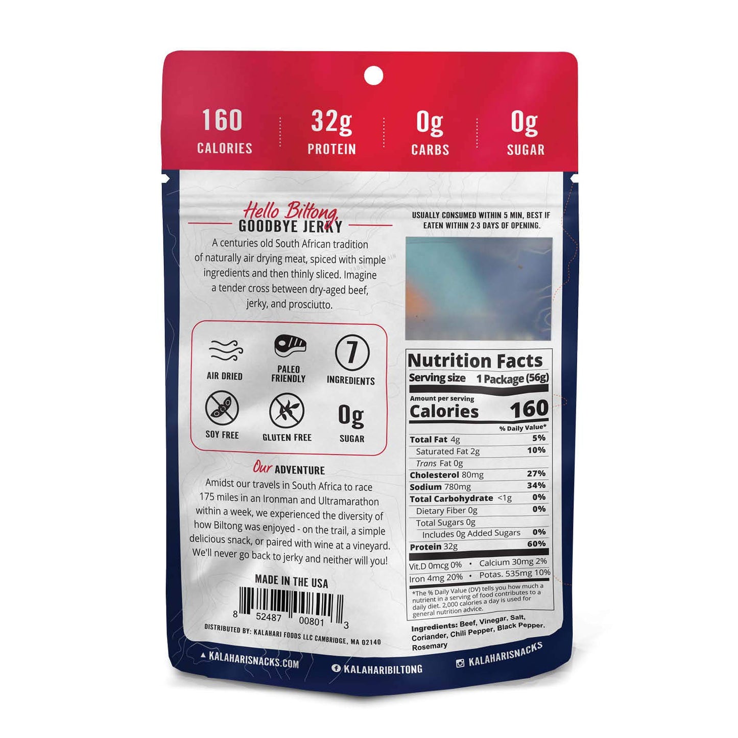 Kalahari Biltong | Air-Dried Thinly Sliced Beef | Spicy Peri Peri | 2oz (Pack Of 5) | Sugar Free | Keto & Paleo | Gluten Free | Better Than Jerky