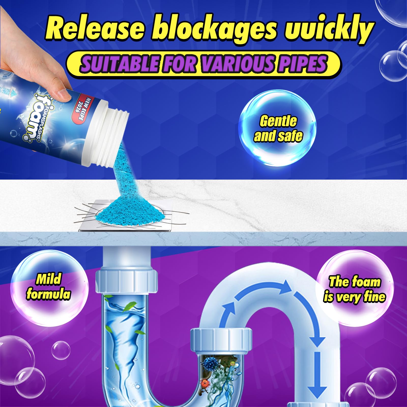 Wild Tornado Sink and Drain Cleaner, Pipeline Dredging Agent, Pipe dredging agent, Powerful Sink & Toilet Clog Remover, Powerful Version Cleaning