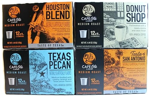 H.E.B Cafe Ole Variety Single Serve Coffee Cups San Antonio; Houston; Texas Pecan & Donut Shop 12 cts (Pack of 4)