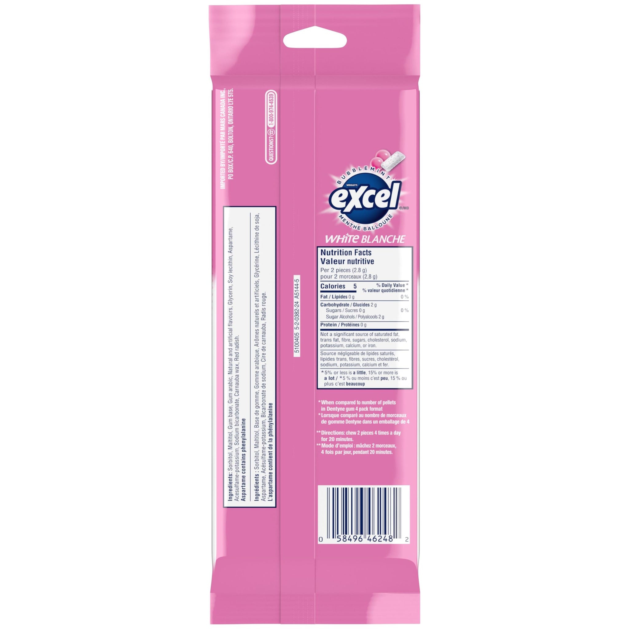 Excel White Bubblemint, Teeth Whitening, Sugar Free Chewing Gum, Multipack, 3 Packs, 18 Pellets Per Pack, Multi