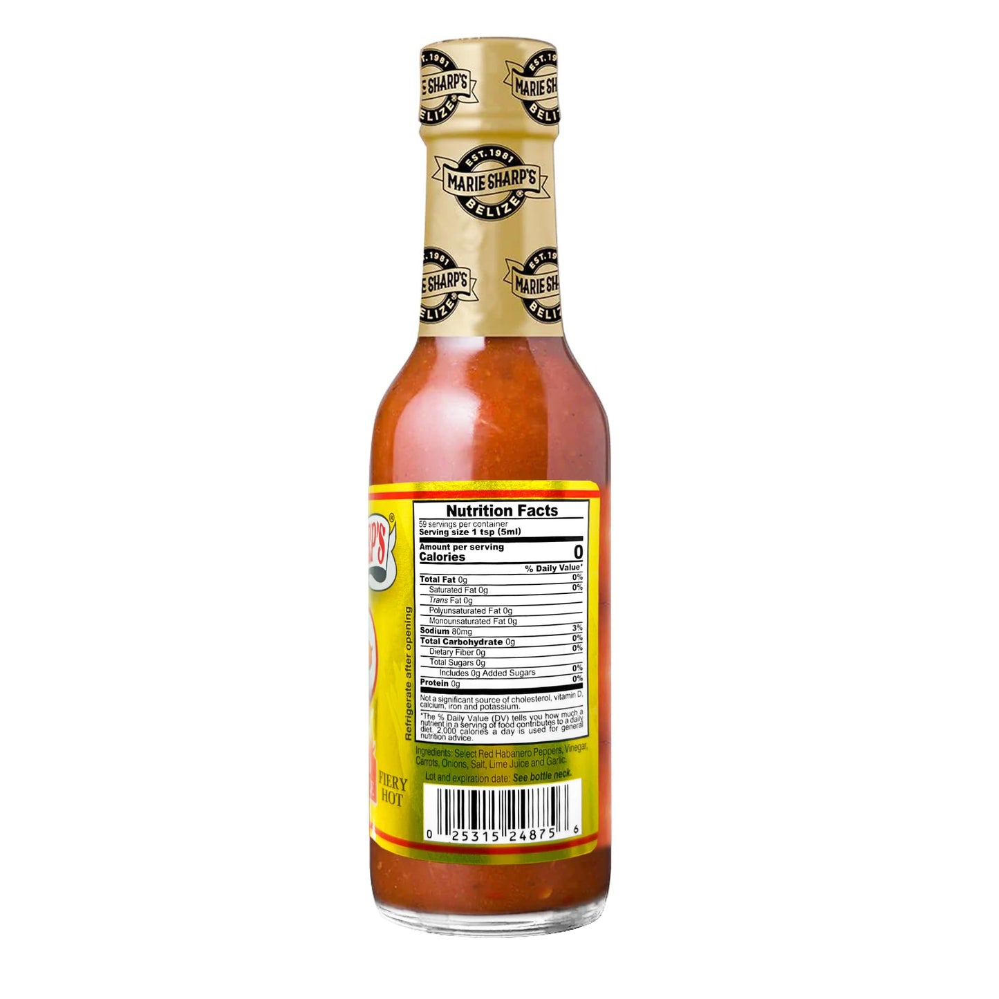 Marie Sharp’s Fiery Hot Habanero Pepper Sauce, 10 oz - Extra Hot Belizean Hot Sauce with Intense Heat & Flavor - All-Natural, Gluten-Free (Pack of 6)