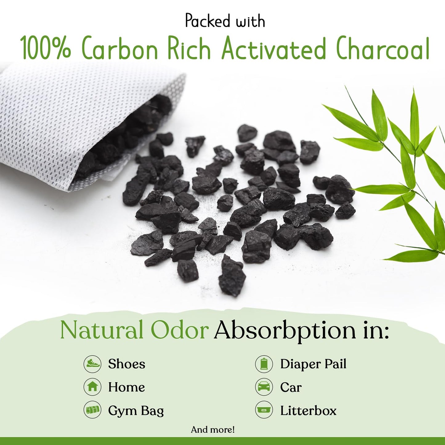 bmbu Charcoal Shoe Deodorizers - Activated Natural Bamboo Air Purifying Bag Insert for Sneakers Oder Eliminator Mini Bags -Absorber/Freshener for Gym