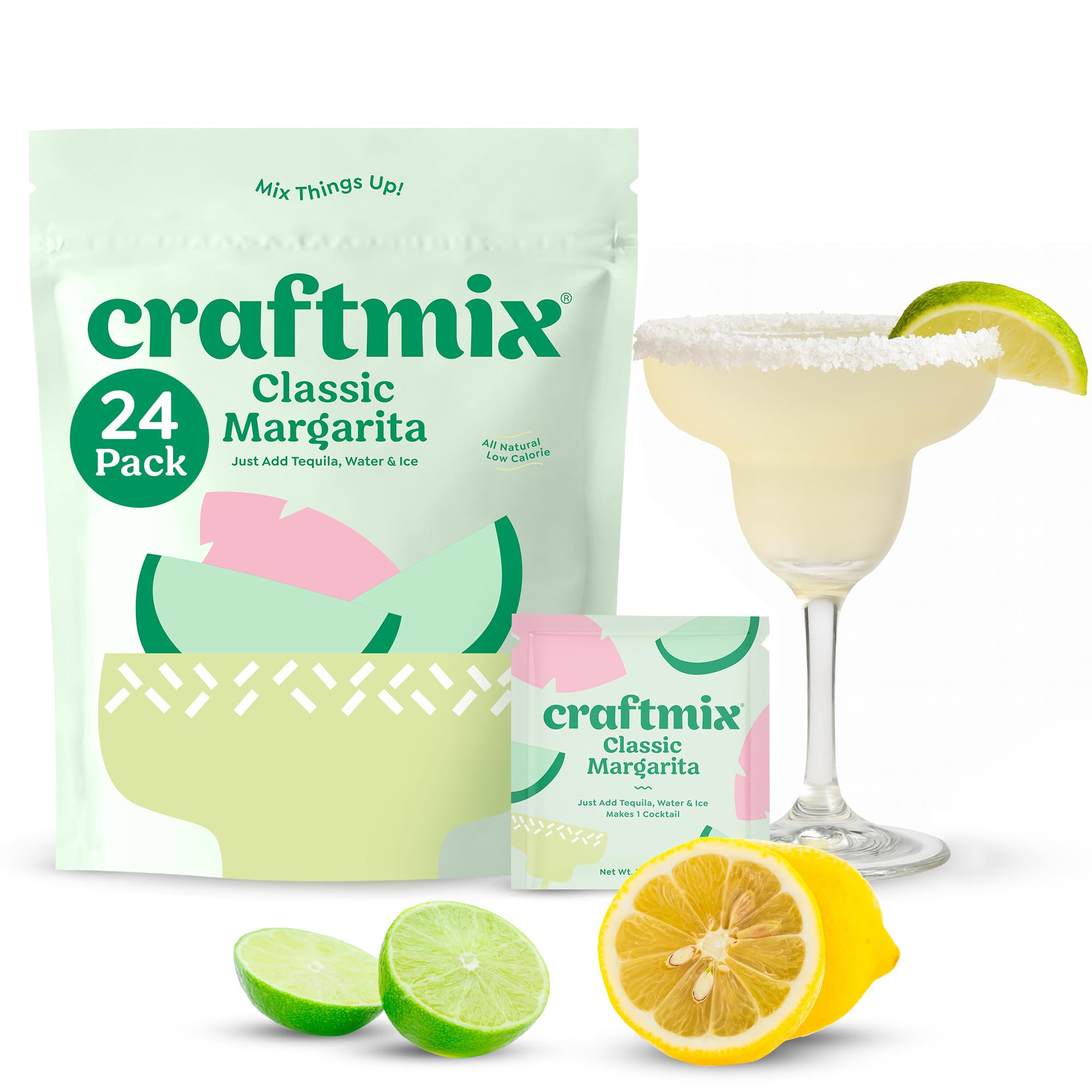 Craftmix Classic Margarita Cocktail & Mocktail Drink Mixer, Skinny Mixes - Water Flavoring Packets - Made With Real Fruit - Vegan, Low-Carb