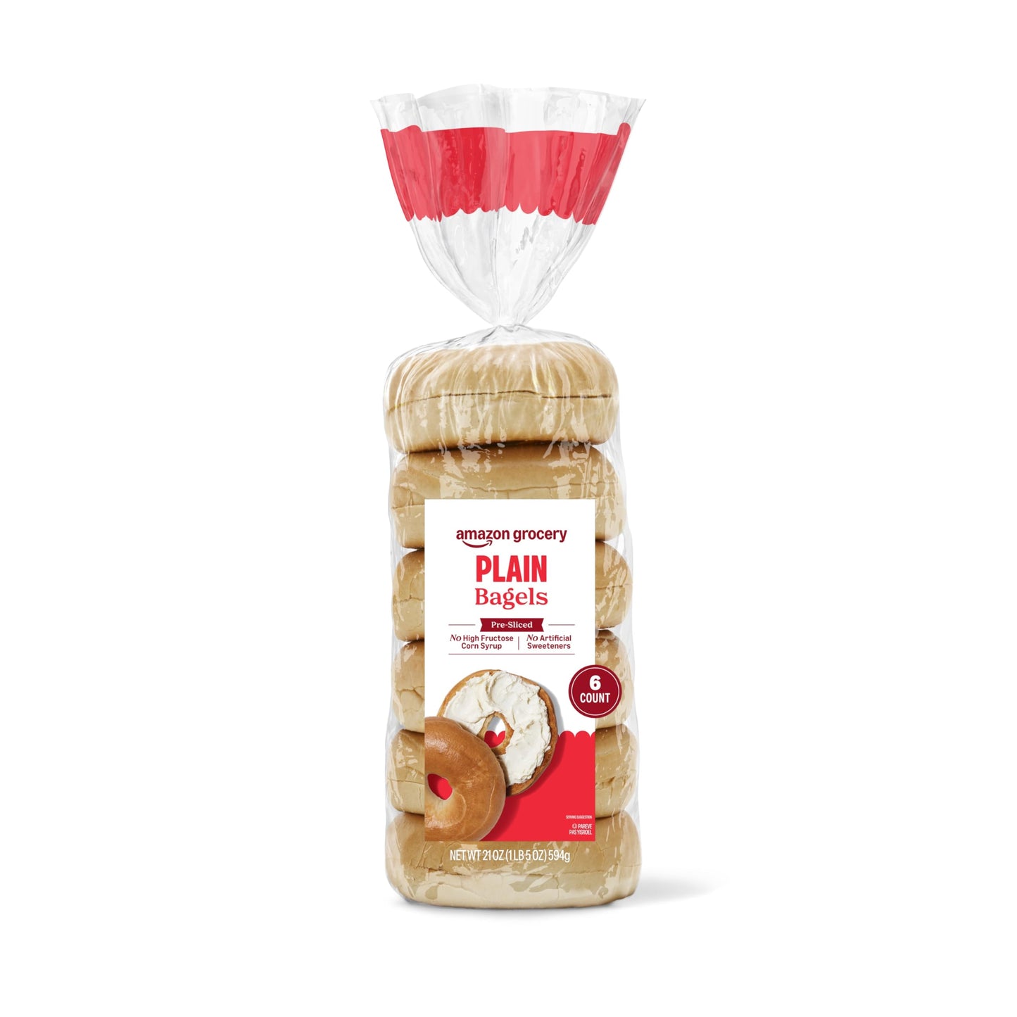 Amazon Grocery, Plain Bagels, Pre-Sliced, 21 Oz, 6 Ct