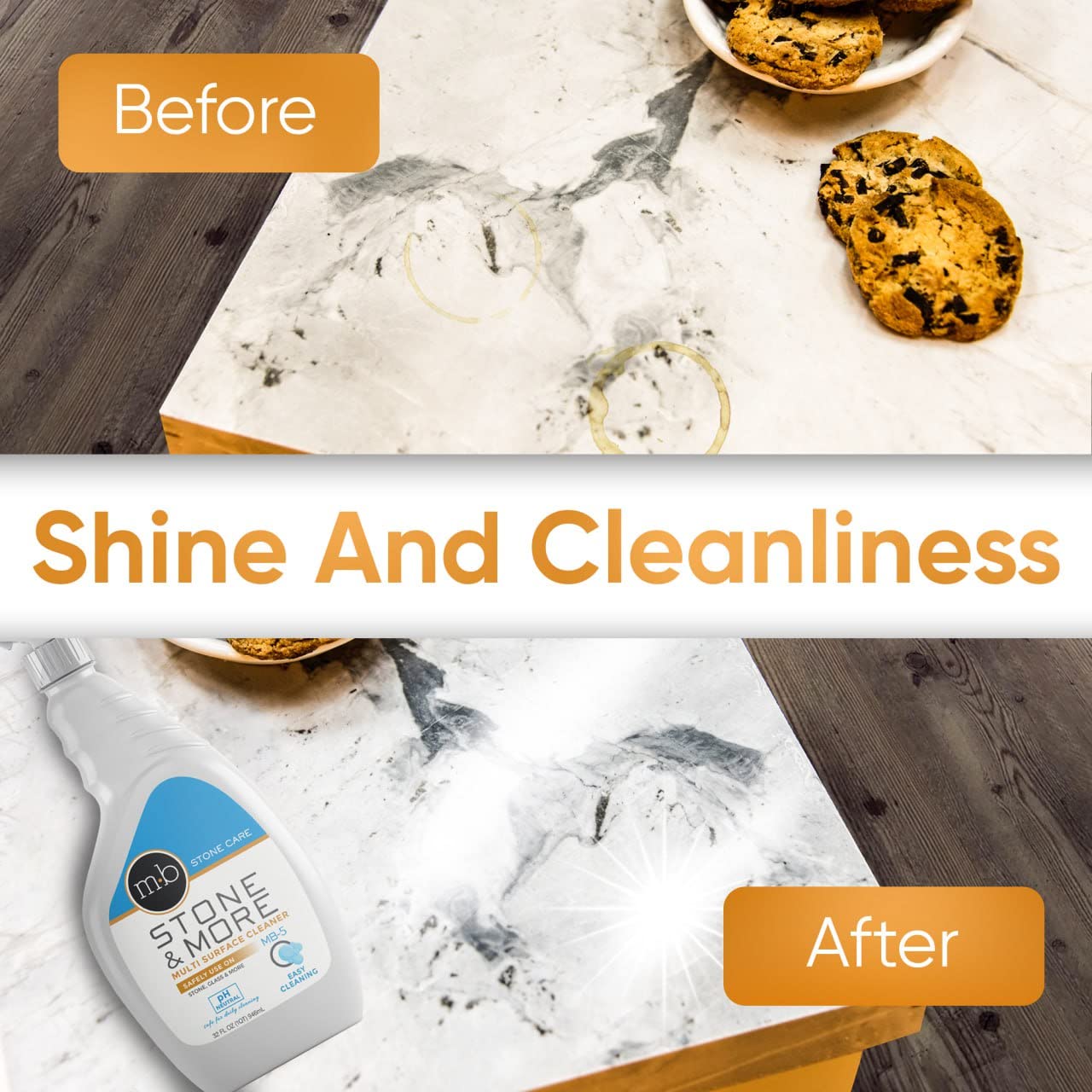 MB-5 Stone & More, All Purpose Cleaning Spray Kitchen Counter Cleaner Spray for Marble and Granite- No Streak Formula for Stone, Glass, Granite