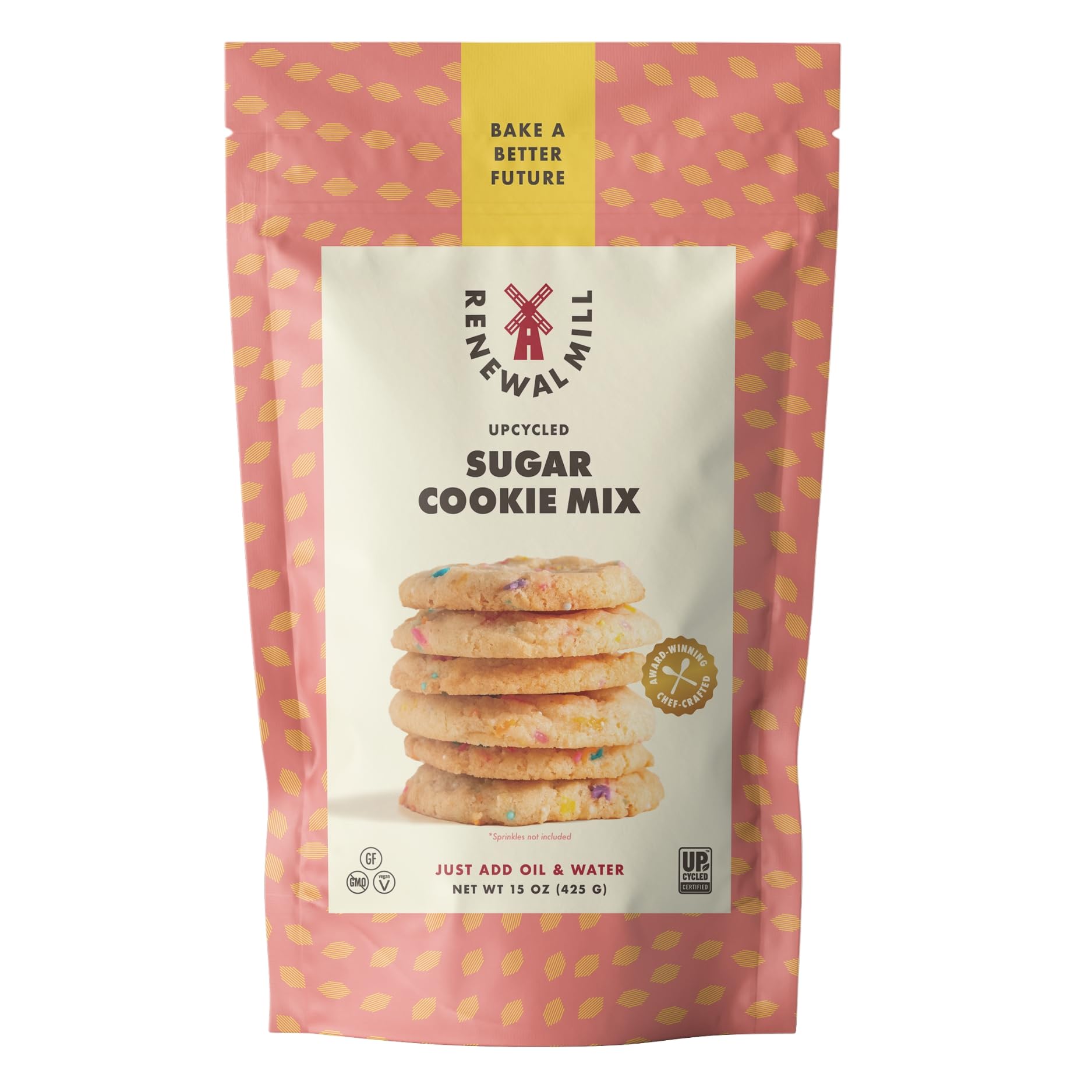 Renewal Mill Sugar Cookie Mix 15 oz, Gluten-Free, Vegan, Non-GMO, Upcycled Ingredients I Easy to Make, Only Requires Oil and Water, Kid-Friendly | Packaging May Vary