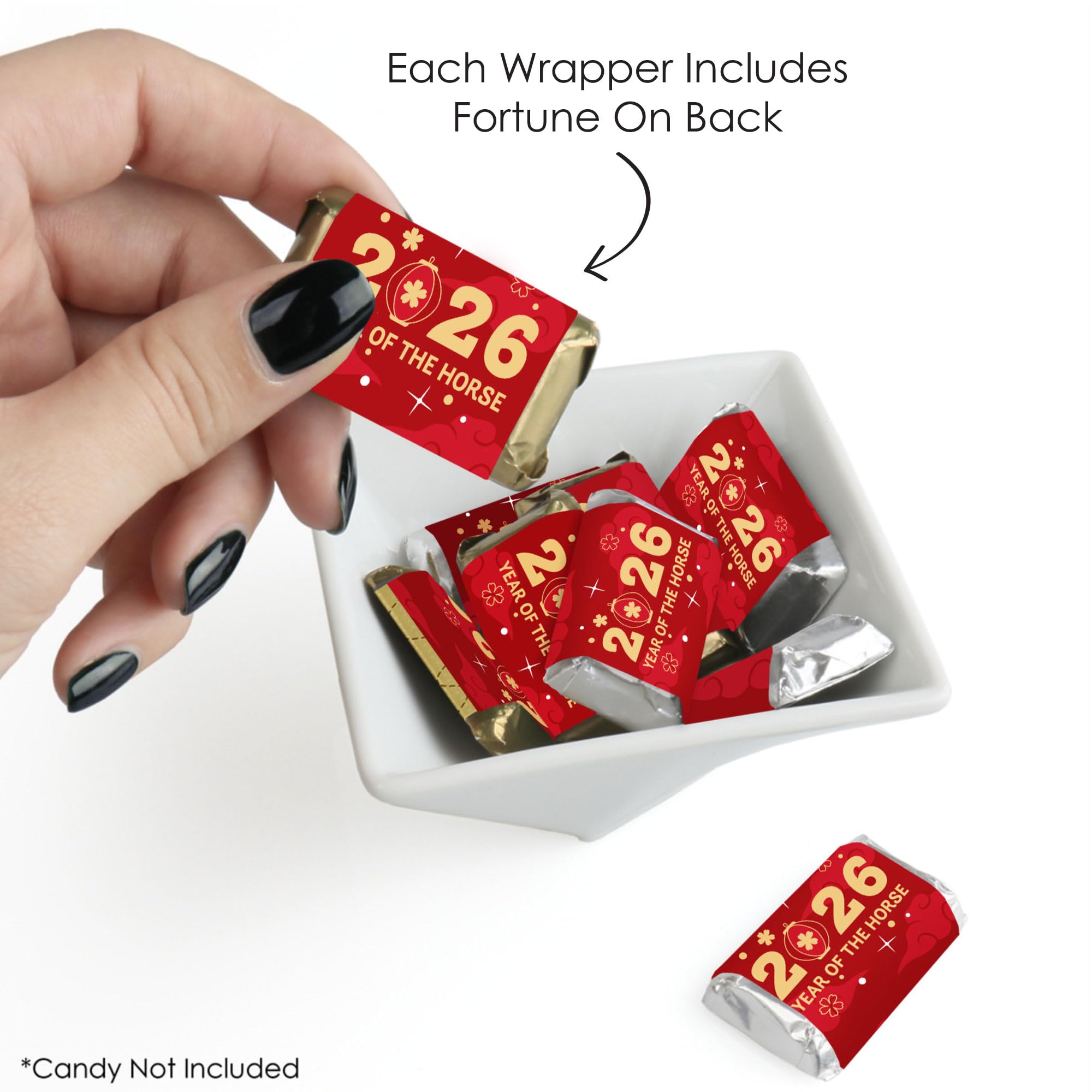 Big Dot of Happiness Lunar New Year - Fortune Mini Candy Bar Wrapper Stickers - 2026 Year of The Horse Small Favors - 40 Count