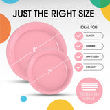 Party Solids Pink Plates Disposable Pink Plastic Plates 100 Pieces - 50-7" & 50-9" Heavy Duty 350 GSM Disposable Dinnerware Sets, Plastic Dinnerware