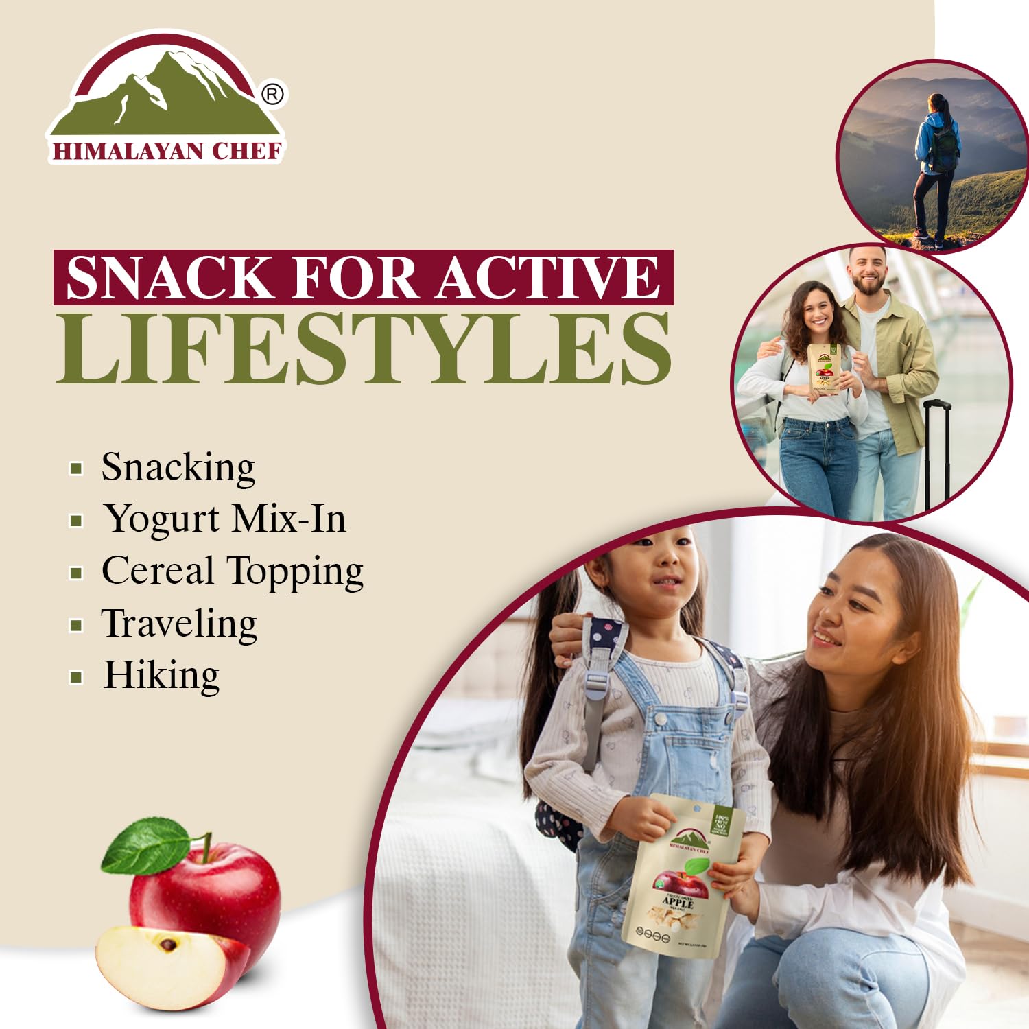Himalayan Chef Freeze-Dried Fruit - 15g Freeze-Dried Apple, Healthy Organic Fruits Snacks for Kids & Adults | Baby Snacks, Gluten-Free Drieds Fruit