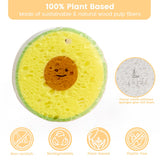 LEAFRE Cellulose Compressed Eco-Sponge 5 Pack- Avocado Sandwich Set |Standard Size| Plastic-Free & Made of All-Natural Wood Pulp | Showering