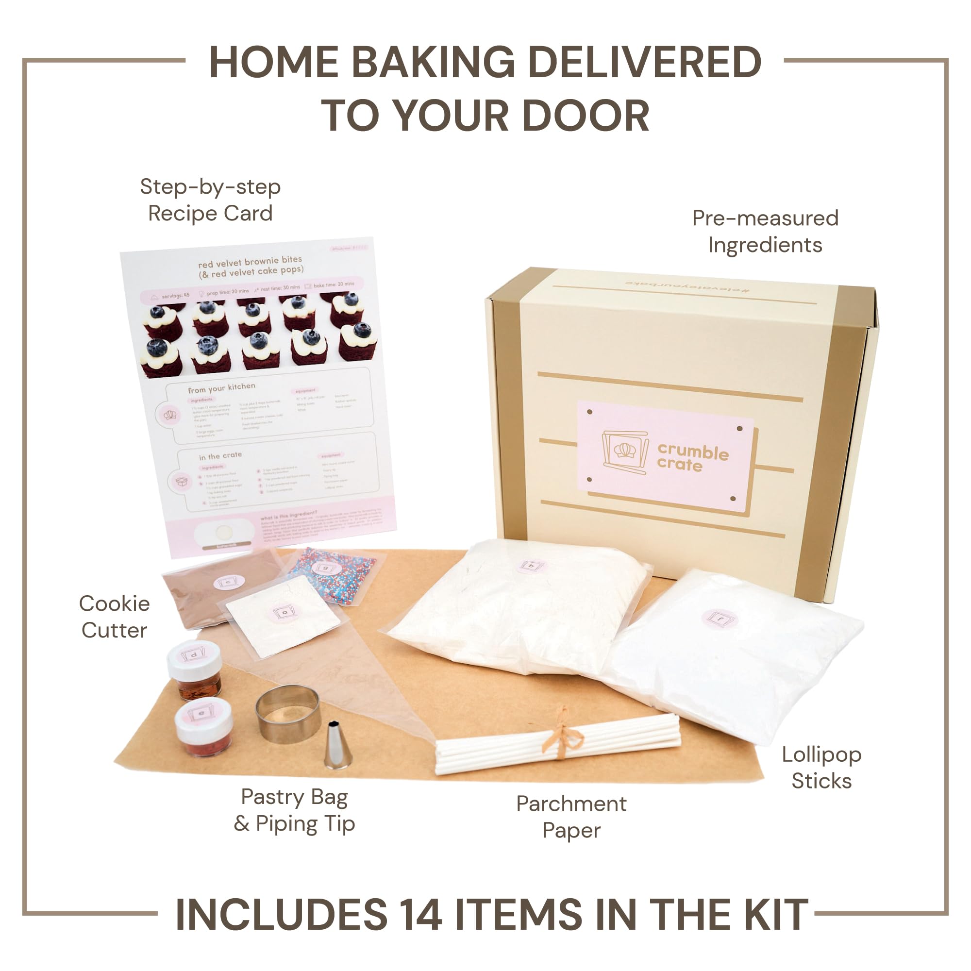 CrumbleCrate Red Velvet Brownie Bites & Red Velvet Cake Pops DIY Baking Kit | 2-in-1 Gourmet Dessert Making Set | Pre-Measured Ingredients & Tools | Baking Gift