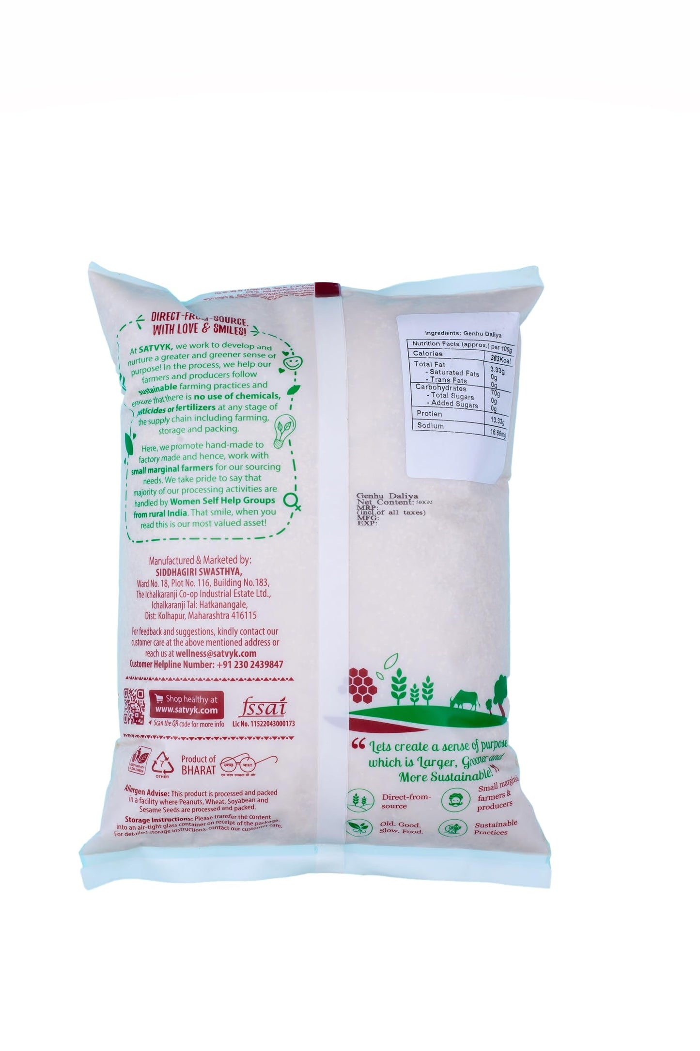 S Siddhagiri's SATVYK THE HEALTH re STORE Organic Dalia/Daliya (Genhu (Wheat) Dalia - 500gms) 17.63 OZ