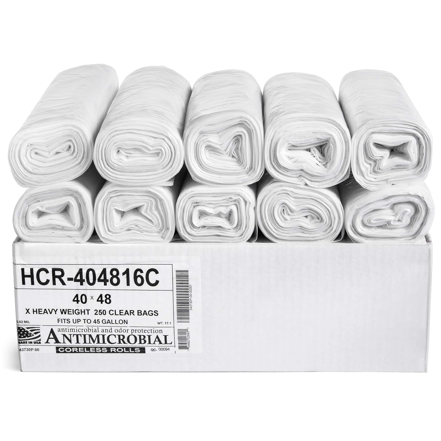 Aluf Plastics 45 Gallon Clear Trash Bags 40" x 48" - 16 Micron Equivalent High Density Value Garbage Bags, HCR-404816C (Pack of 1, 250 Count Total)
