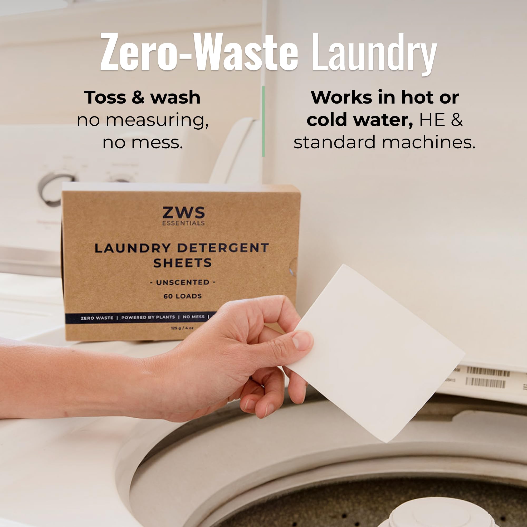 ZWS Essentials Laundry Detergent Sheets | Unscented, Hypoallergenic Laundry Strips for Sensitive Skin | Eco-Friendly, Plastic-Free Detergent for HE