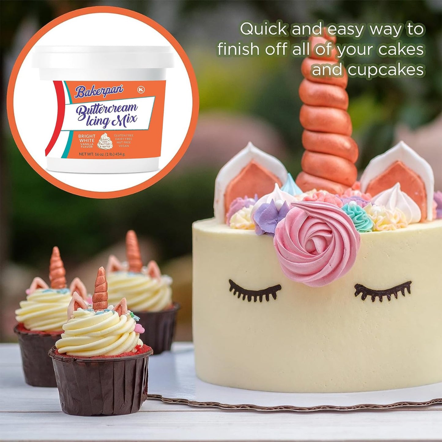 Bakerpan Buttercream Frosting for Cake Decorating, Buttercream Icing Mix for Cupcakes and Cakes, Vanilla Frosting Mix - 1 Pound (Made in USA)