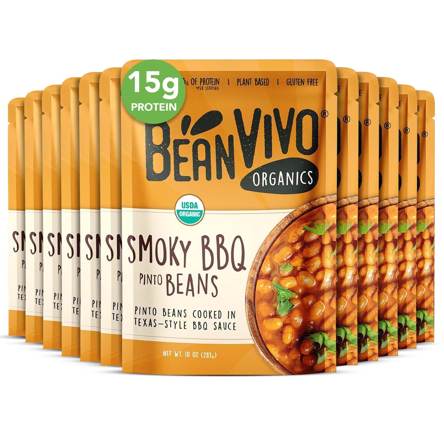 BeanVIVO (Pack of 12) Organics 15g Plant based Protein BBQ Pinto Beans - Good Source of Fiber - Nutritious & Microwave Meals - Gluten-Free Plant Food