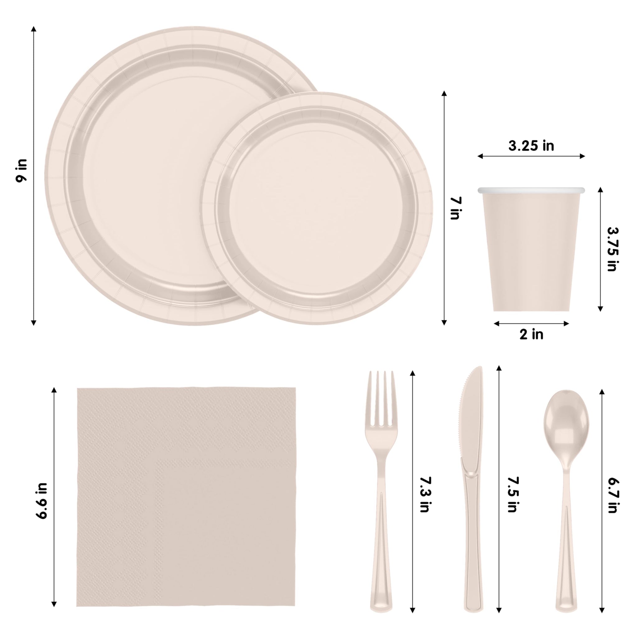 Exquisite 350 Pcs Ivory Paper Plates For Party, Ivory Disposable Plates Set, 50 Of Each 9" Dinner Plate Set, 7" Dessert Plate, Cups, Napkins & Cutlery