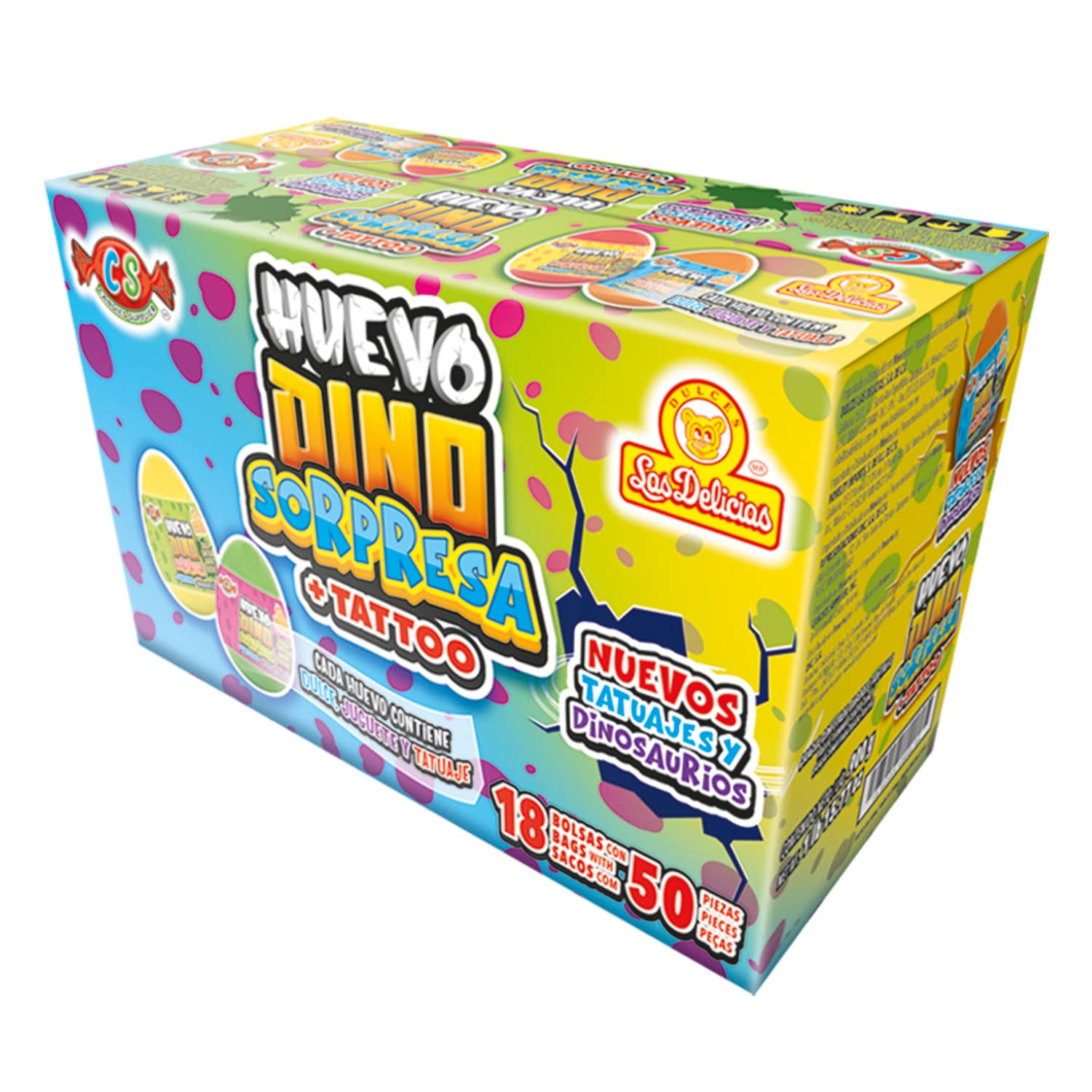 HUEVO DINO SORPRESA + TATTOO | Candy mix with a toy (50 pieces)