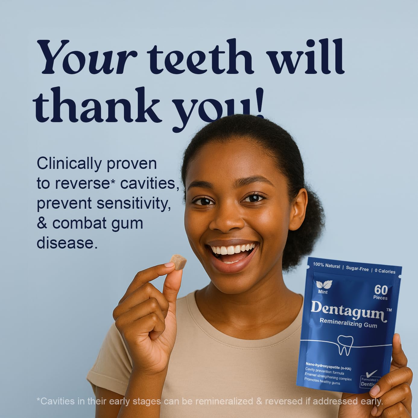 Dentagum Remineralizing Gum with Nano-Hydroxyapatite & Xylitol - SugarFree Chewing Gum for Enamel Repair, Cavity Protection & Receding Gums - 60