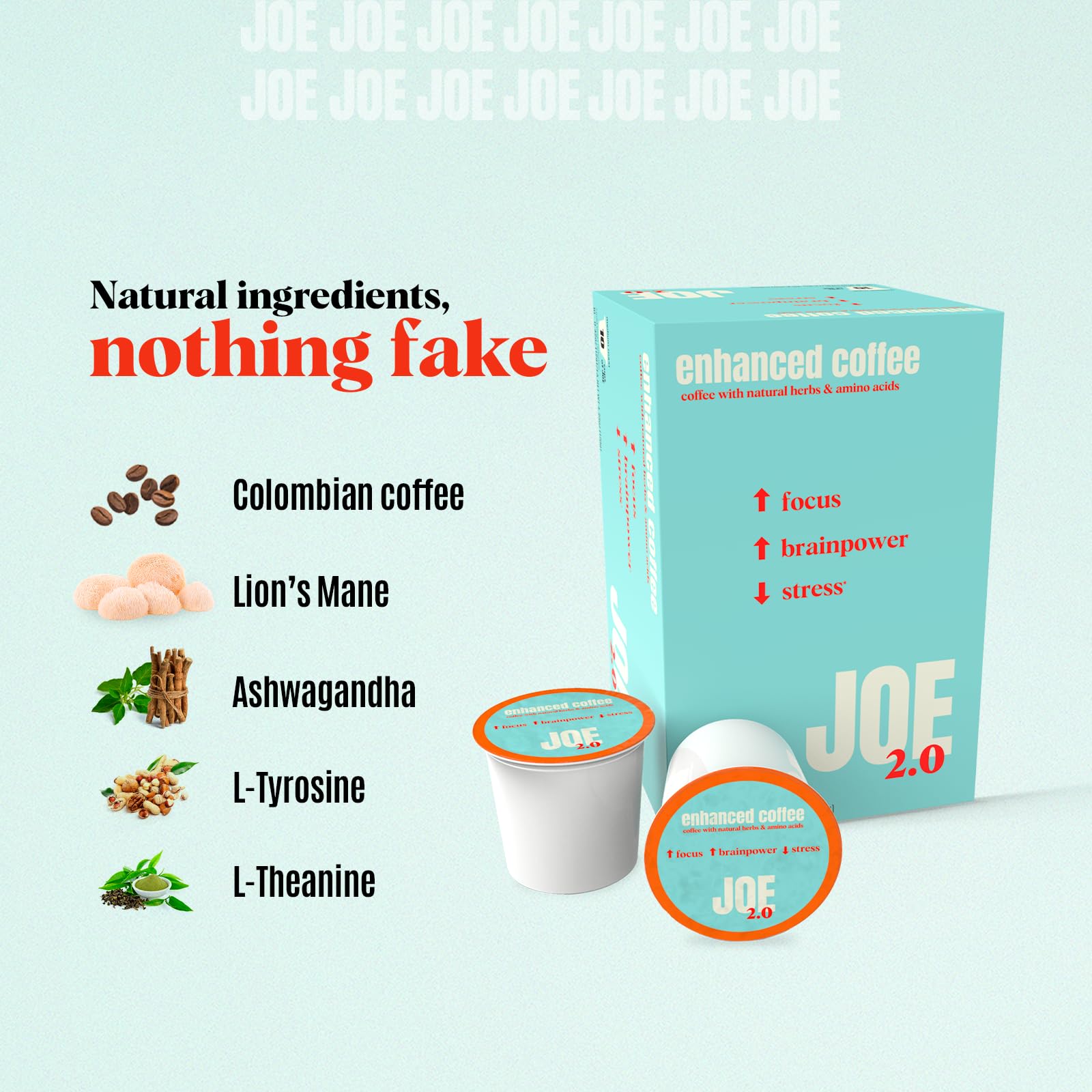 Joe 2.0 Nootropic Coffee Pods - Organic Medium Roast with Lion’s Mane, Ashwagandha, L-Tyrosine & L-Theanine | Focus, Brainpower & Stress Support |