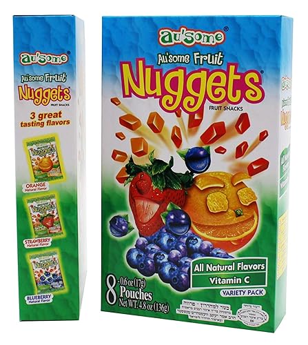 Fruit Juice Nuggets Gift Box Snack - 0.6 ounces, 3 Boxes of 8 pack - Kosher All Natural Flavors Vitamin C - By Au'Some