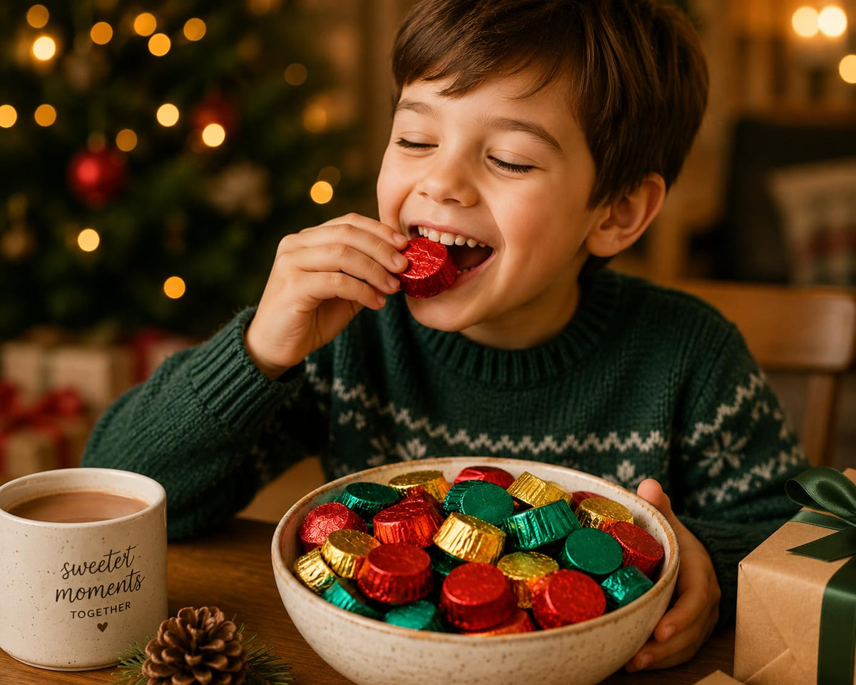 Reese Miniature Peanut Butter Cups Candy 45 pcs (1 lb) Individually Wrapped Milk Chocolate Cups in Festive