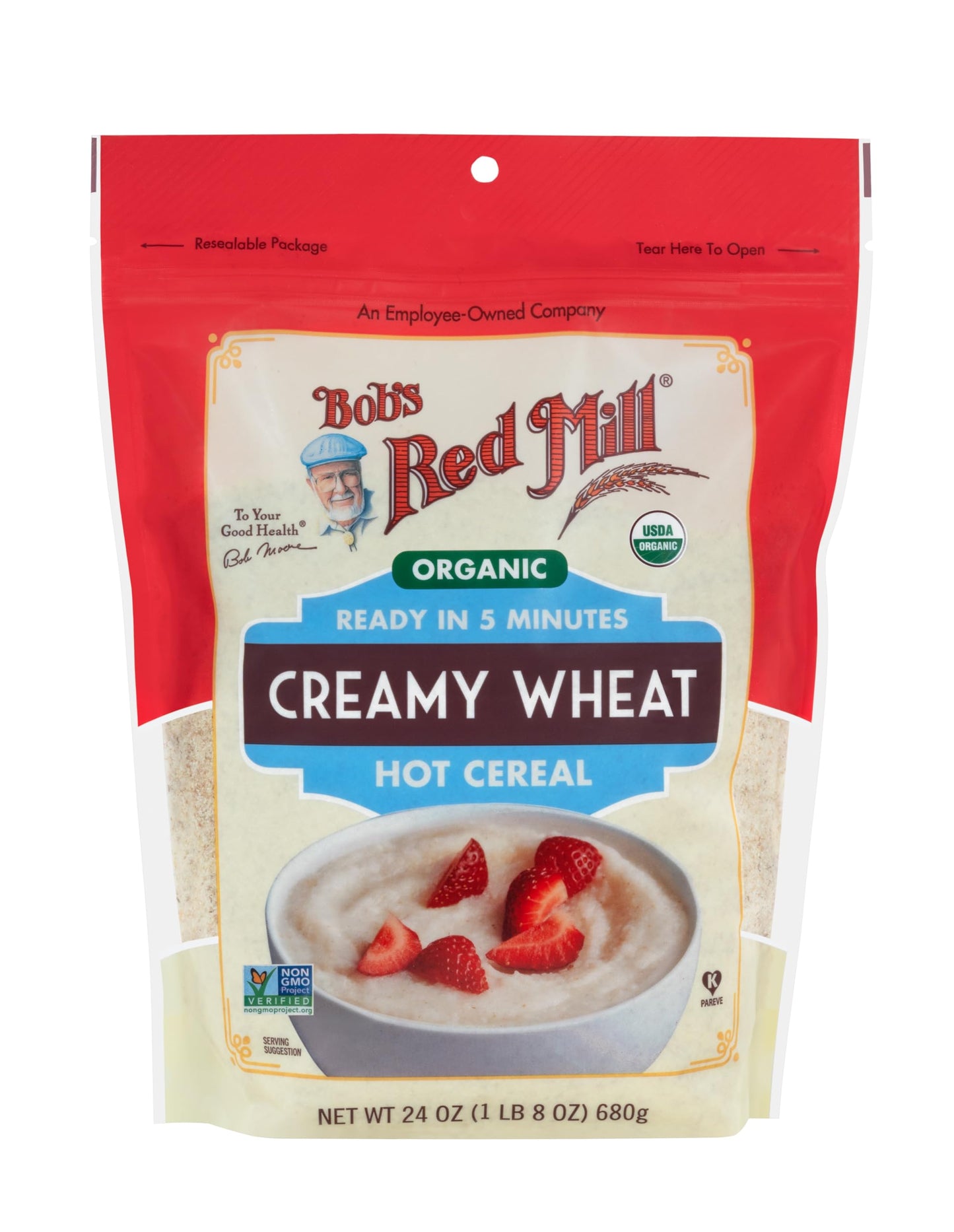Bob's Red Mill Organic Creamy Wheat Hot Cereal, 24oz (Pack of 4) - Organic, Non GMO, Gluten Free, Whole Grain, Vegan, Kosher