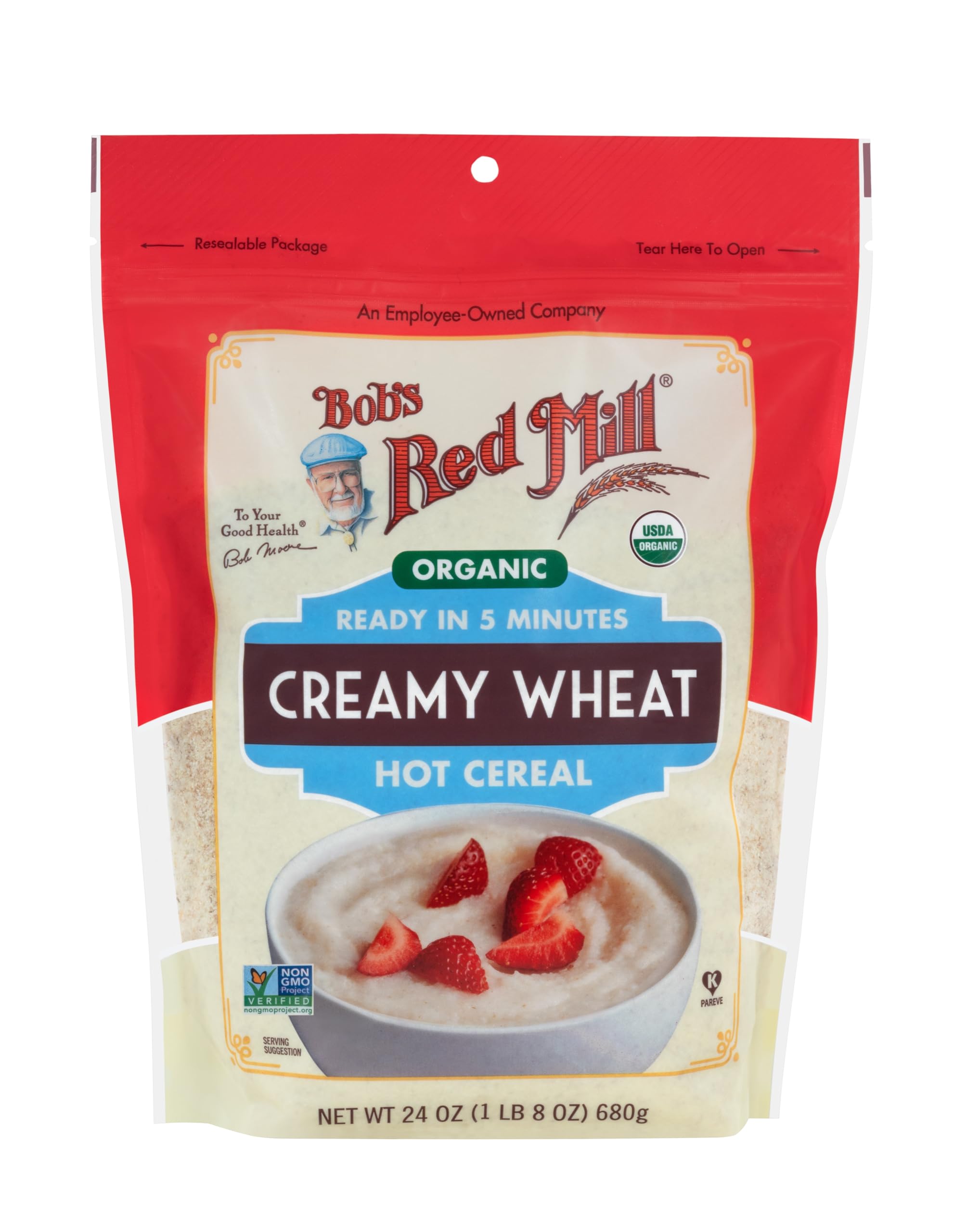 Bob's Red Mill Organic Creamy Wheat Hot Cereal, 24oz (Pack of 4) - Organic, Non GMO, Gluten Free, Whole Grain, Vegan, Kosher