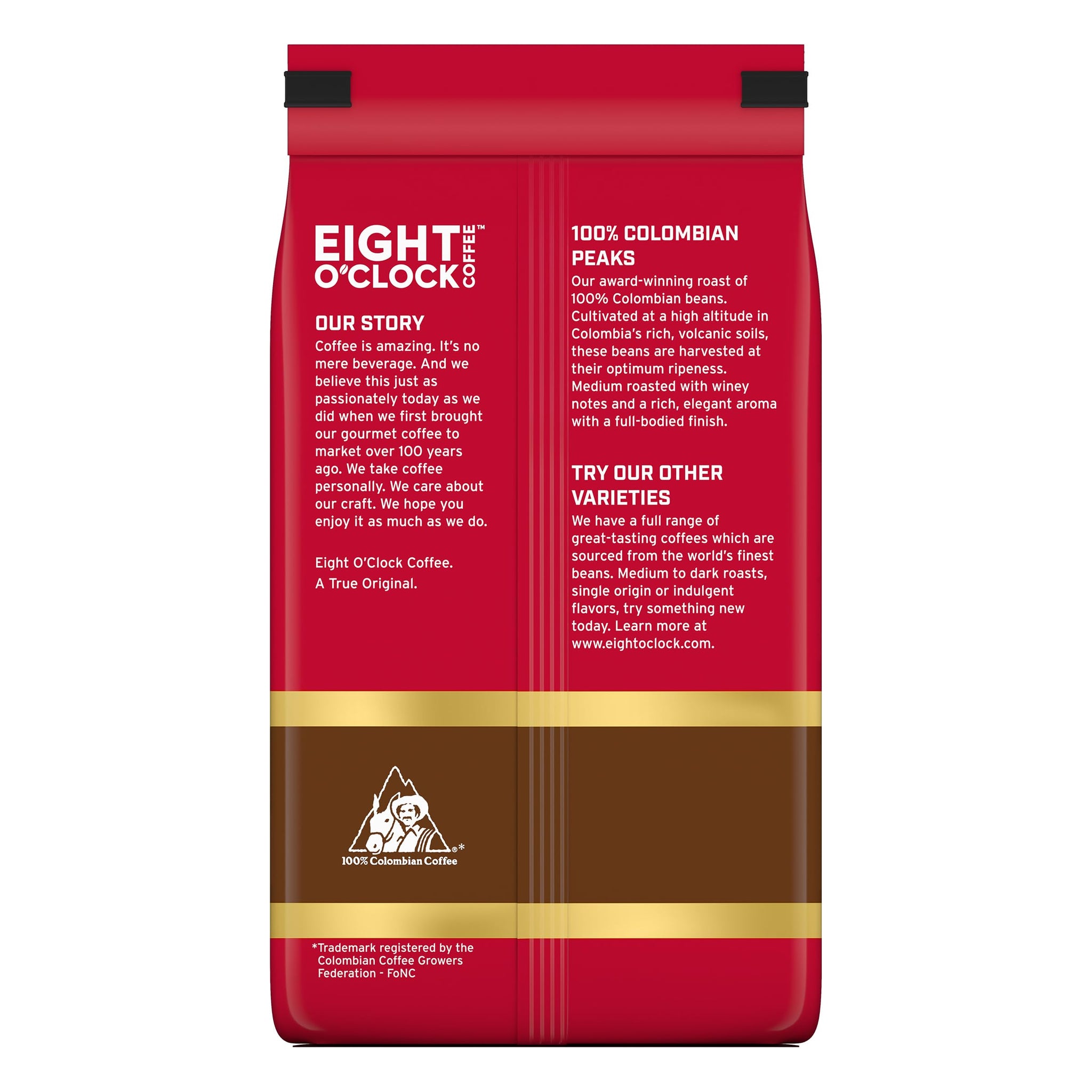 Eight O'Clock Coffee 100% Arabica Colombian Peaks, Medium Roast, Ground Coffee, Kosher Certified, 20 Oz
