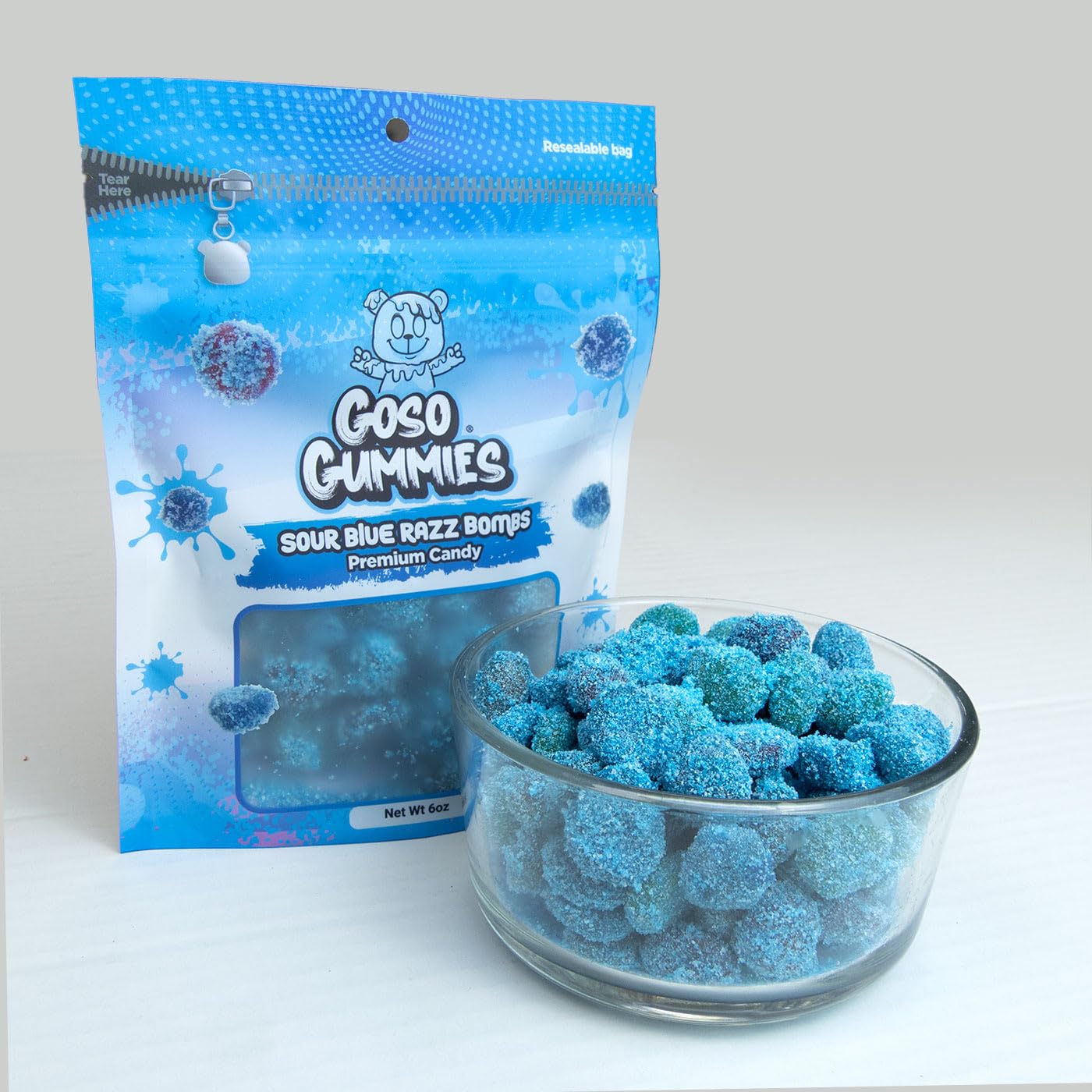 Goso Gummies Sour Blue Razz Gusher Bombs - 6oz Bag - Sour Blue Raspberry Filled Candy