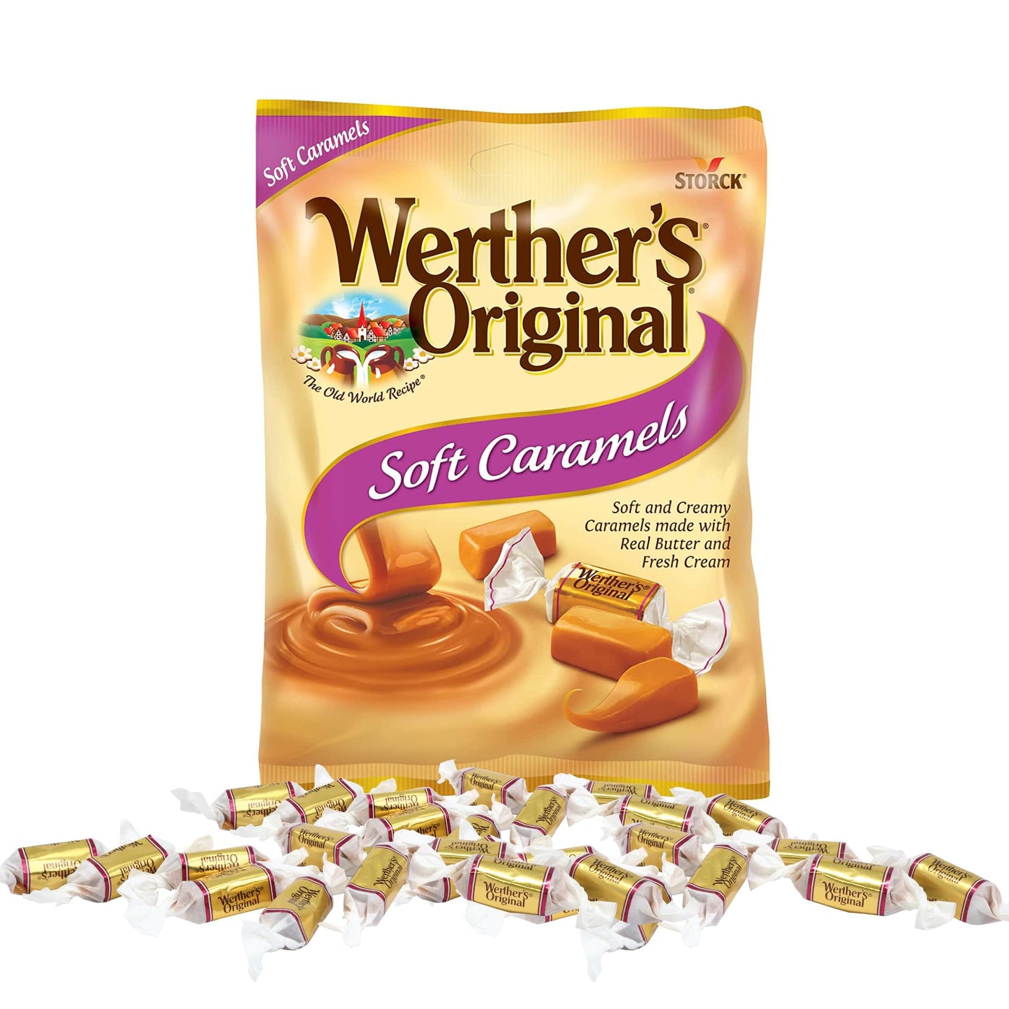 Werther’s Original Soft Caramels Candies, Individually Wrapped Pieces, Bulk Candy Bowl Filler Treats, 2.22 Ounces(Pack of 3)