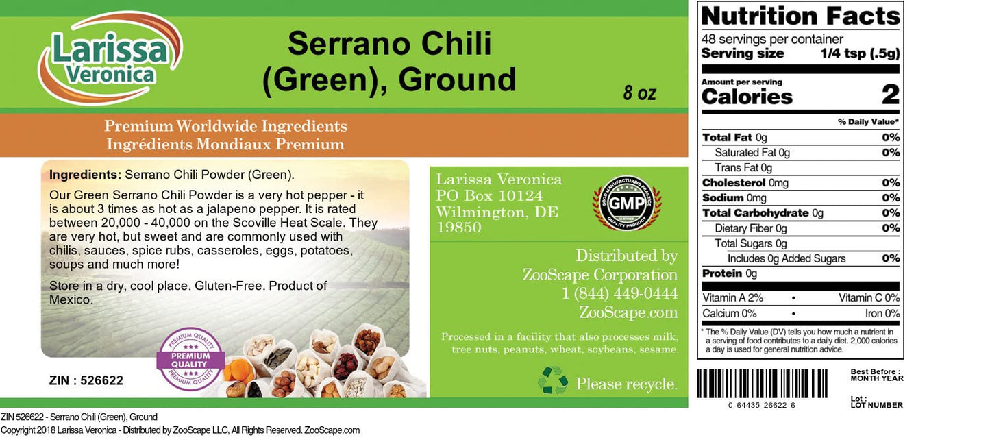 Serrano Chili (Green), Ground (8 oz, ZIN: 526622) - 2 Pack