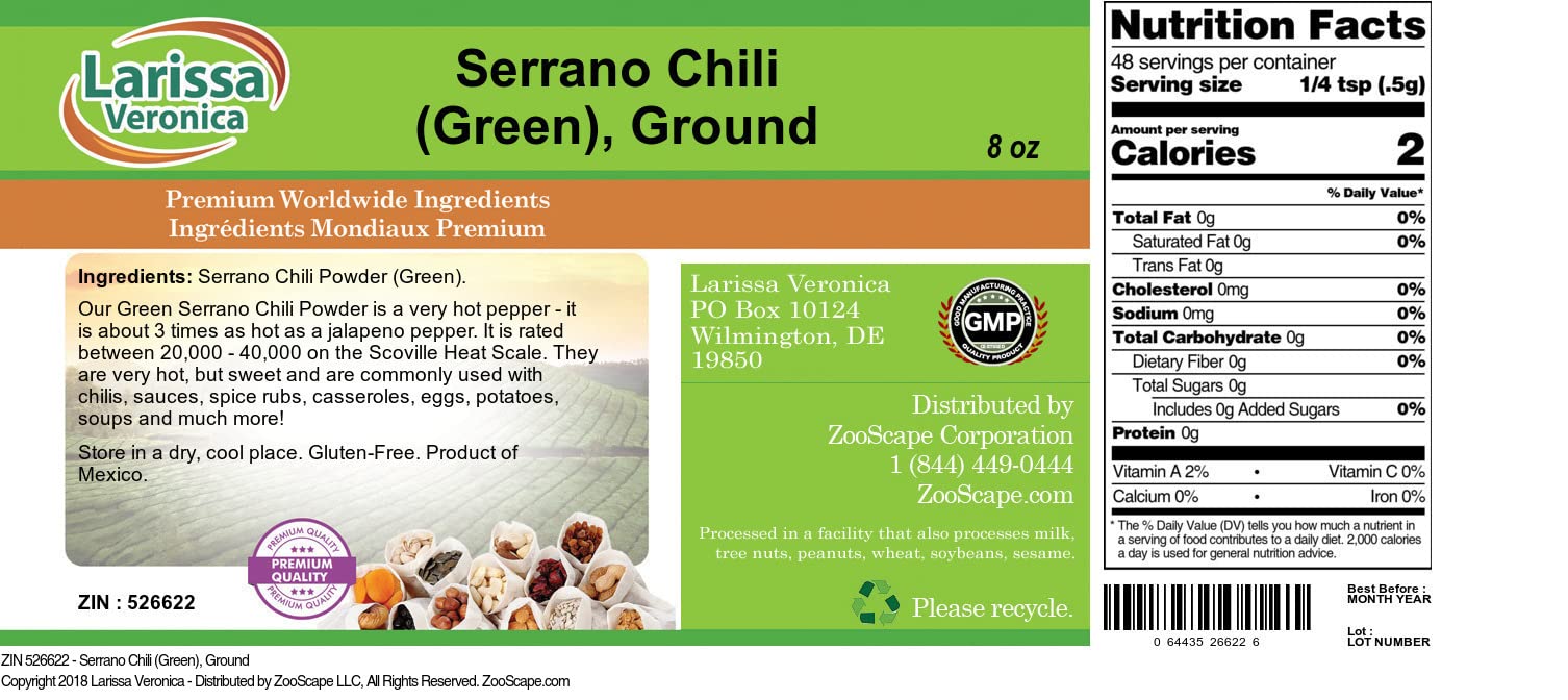 Serrano Chili (Green), Ground (8 oz, ZIN: 526622)