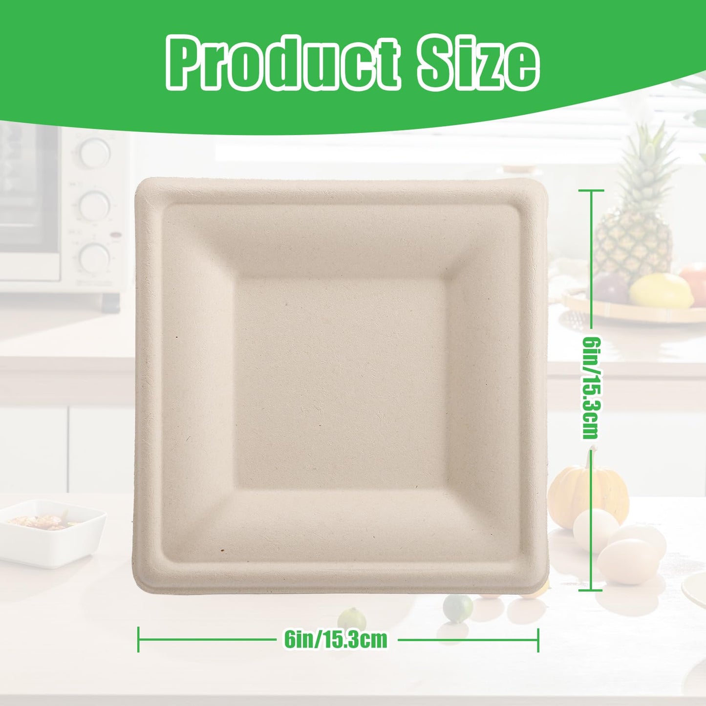 Bgtecho 125 Pack Compostable Square Plates,6 Inch Disposable Paper Plate,Heavy Duty Square Paper Plates,Biodegradable Bagasse Plate for Party Picnic