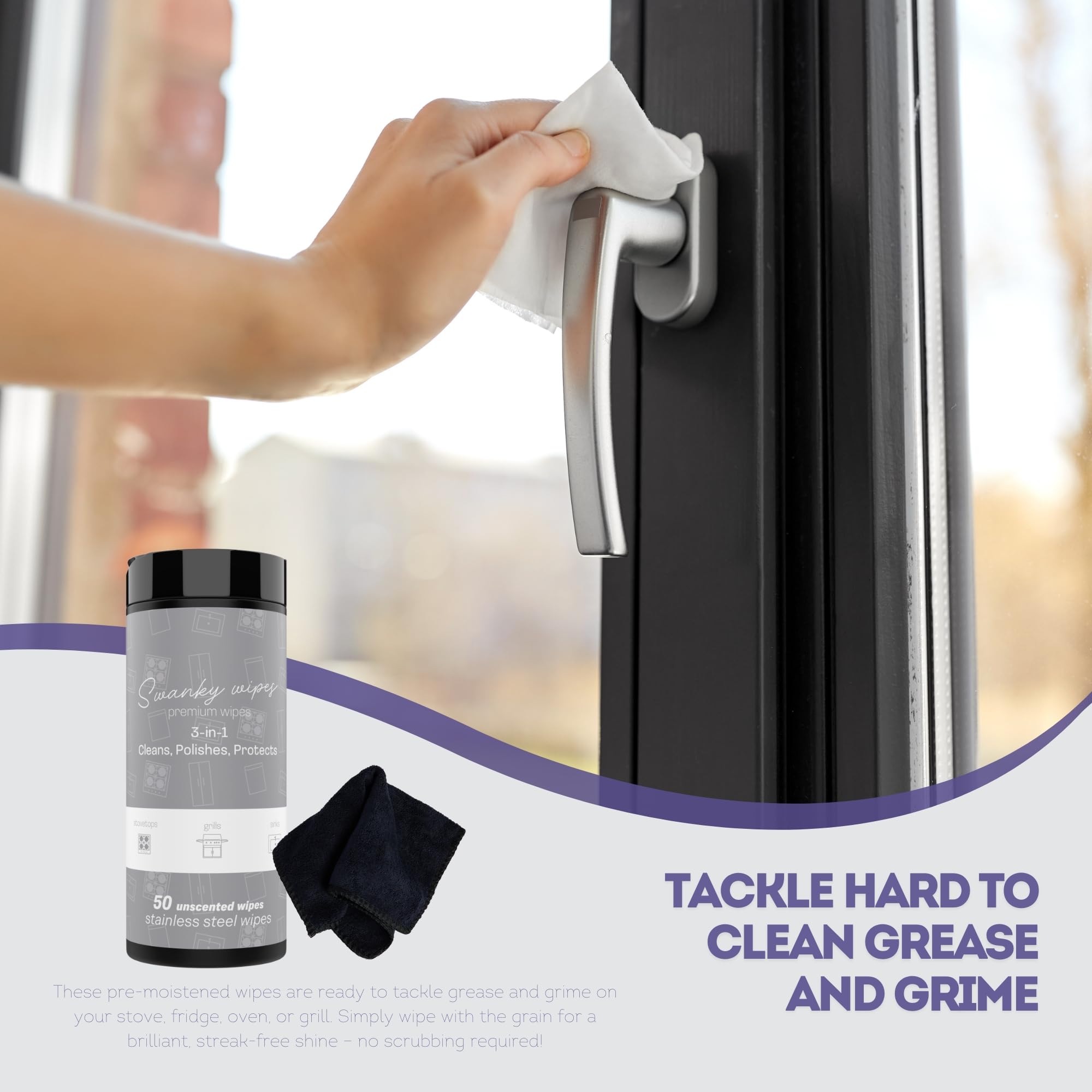 Swanky Stainless Steel Cleaner Wipes - Grime & Grease Remover Kitchen Cleaning Supplies - Clean & Shine, For Stove Top, Refrigerator, Sink, Oven