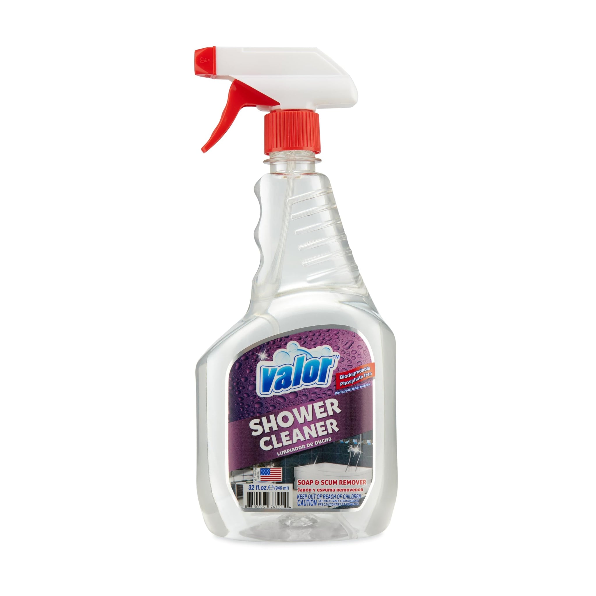 Valor Shower Cleaner Spray - Soap Scum & Hard Water Stain Cleaning Solution for Bathroom, Tub & Tile, (32 Fl Oz (Pack of 1))
