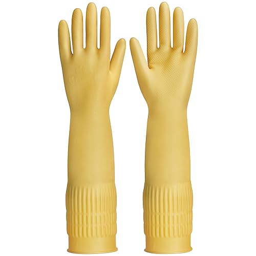 FCTTD Rubber gloves on dishwashing cleaning gloves 3-Pairs,Kitchen dish gloves,Reuseable.(3,Small)