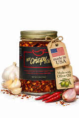 Hot Crispy Oil - Spicy Chili Crisp Blend of Olive Oil, Fresh Crispy Garlic, Shallots & Hot Chili Peppers - Designed for Pizza, Pasta, Eggs, Bread