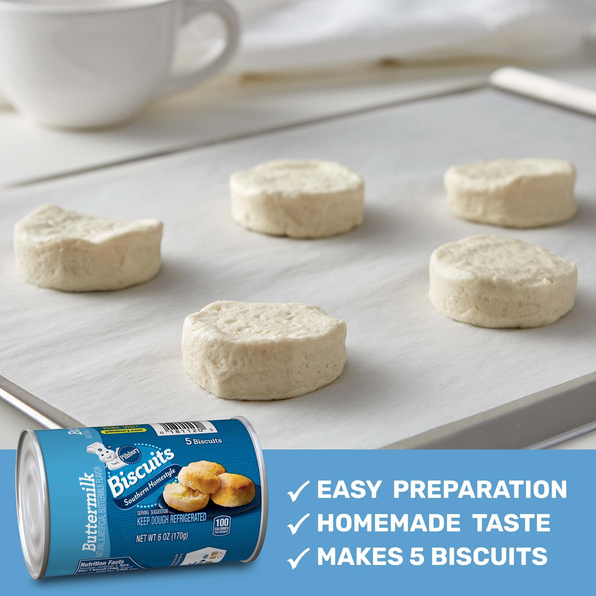 Pillsbury Southern Homestyle Biscuits, Buttermilk, 5 ct , 6 oz