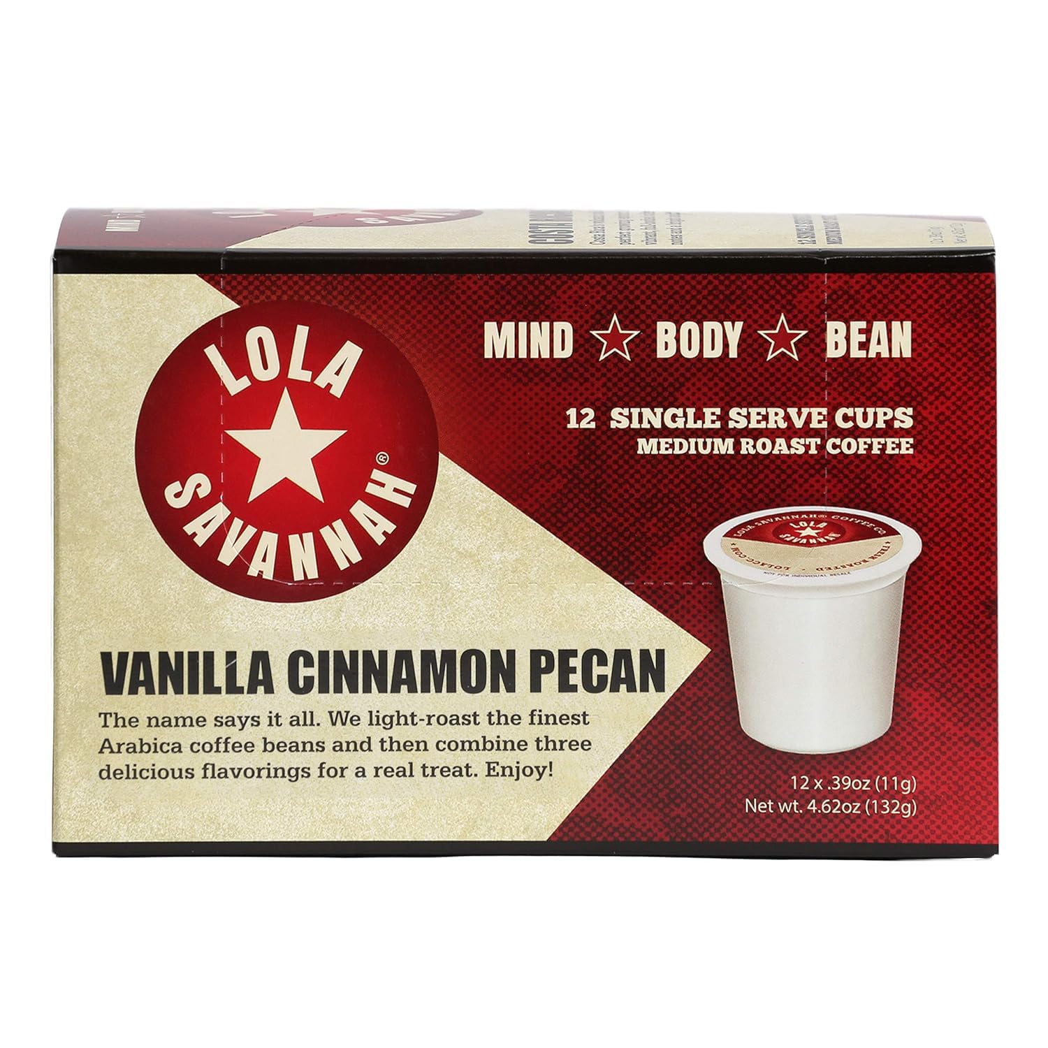 Lola Savannah Vanilla Cinnamon Pecan Caffeinated Coffee Pods Flavored Coffee in Pod Shaped Containers, 72 Count