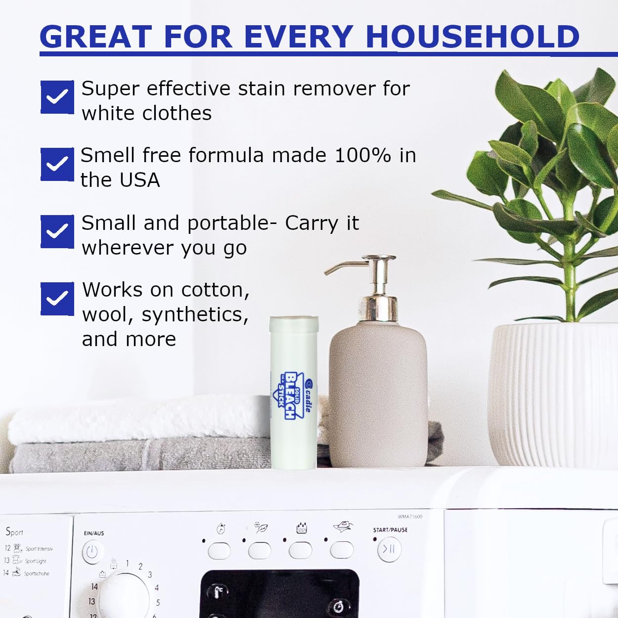Solid Bleach in a Stick - Concentrated and Natural Stain Remover Solution for White Clothing - Pocket Bleaching Tube for Dirty Spots | Household