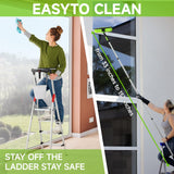 Professional 152" Window Squeegee Cleaner Tool with Extension Pole, 2-in-1 Squeegee for Window Cleaning Kit with Scrubber and Rotating Head, Window